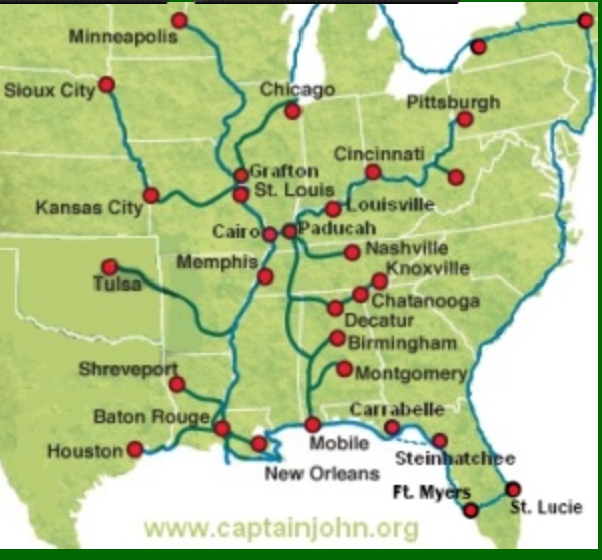 Navigable waterways in th Eastern USA