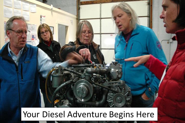 People looking at engine